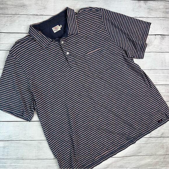 Faherty Men's XXL Sunwashed Blue / Peach Striped Polo Shirt - Short Sleeves - Picture 1 of 7
